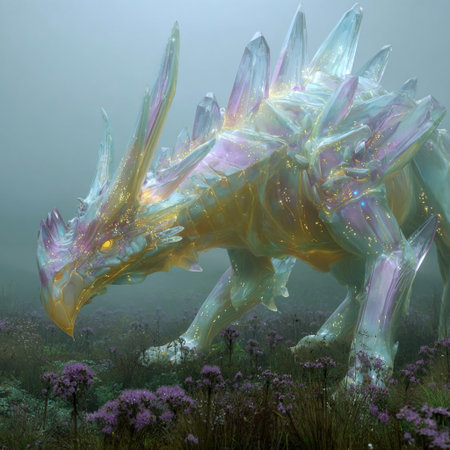 3d render of a fantasy dragon in a foggy meadowの素材
