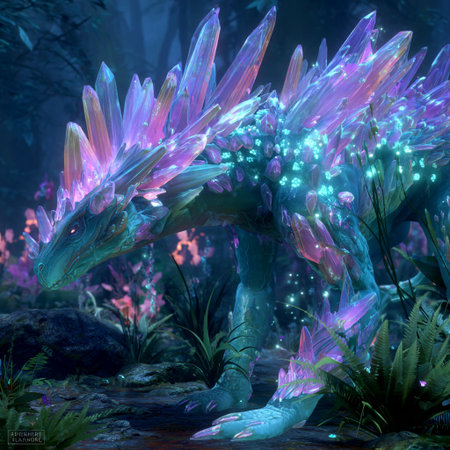 3D rendering of a fantasy alien creature in the dark forest.の素材