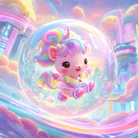 Unicorn in a bubble. 3D illustrations. Fantasy.の素材
