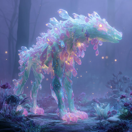 Fantasy landscape with fantasy horse in the forest. 3d illustrationの素材