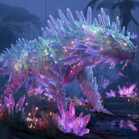 3D render of a fantasy alien landscape with flowers and plants.の素材