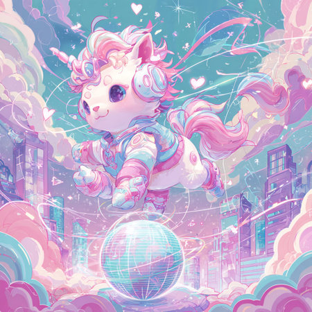 Unicorn in the city. Vector illustration for your design.の素材