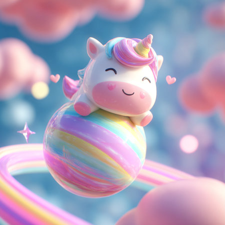 Unicorn and rainbow. 3D illustrations. Fantasy cartoon.の素材