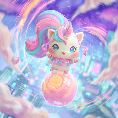 Unicorn in the city. 3D rendering. Digital illustration.の素材