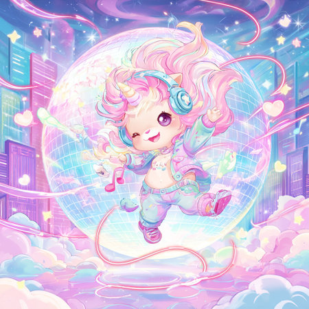 Cute cartoon girl in outer space. Illustration of a little girl in outer space.の素材