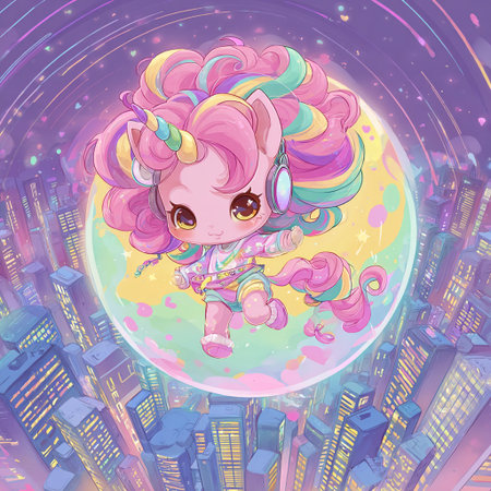 Unicorn girl on the background of the planet. Vector illustration.の素材