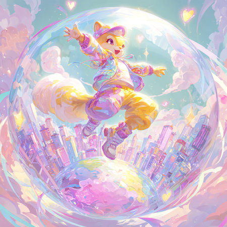 The girl in the form of a fairy tale rides on the planet.の素材