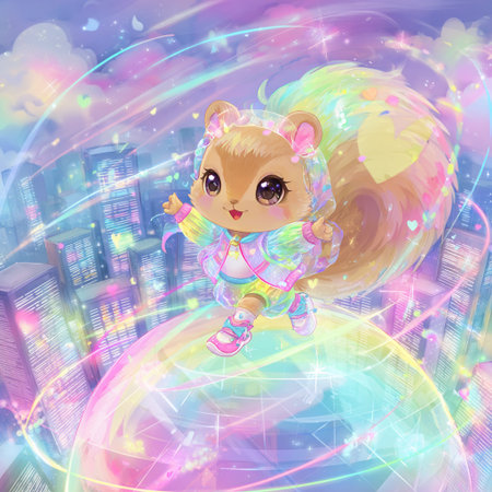 Cute little bear in a kigurumi costume on the background of the night cityの素材