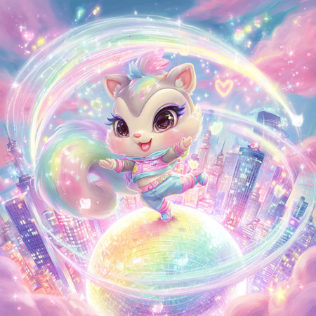 Illustration of a cute unicorn with a rainbow in the sky.の素材