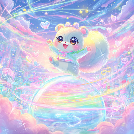 Cute cartoon teddy bear on the background of the planet.の素材