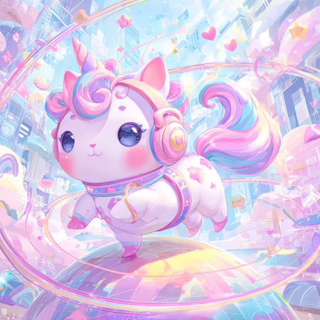 Unicorn in the city. Colorful illustrations. Digital painting.の素材