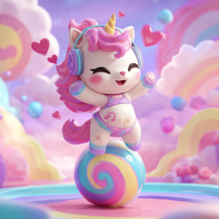 Cute unicorn with rainbow and rainbow - 3D Rendered Illustrationの素材