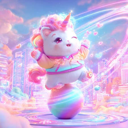 Unicorn in the city. 3D rendering. Fantasy illustration.の素材