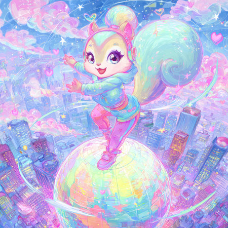 Cute cartoon squirrel on the globe. Illustration for children.の素材
