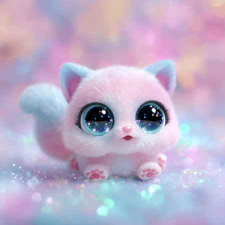Cute pink cat with blue eyes on a bokeh backgroundの素材