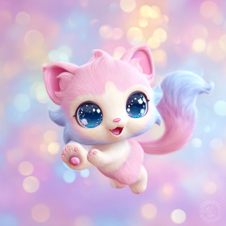 Cute cartoon fox with blue eyes and pink hair. Vector illustration.の素材