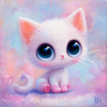 Cute little kitten with blue eyes. Watercolor painting on canvas.の素材