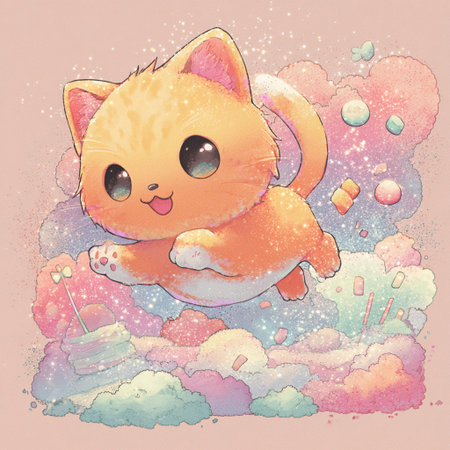 Cute cat on a background of clouds. Watercolor illustration.の素材