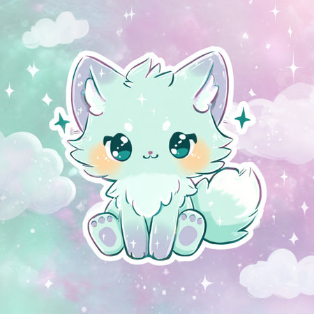 Cute kawaii cat on the background of the sky.の素材