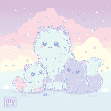 Cute cats in the clouds. Vector illustration for your design.の素材