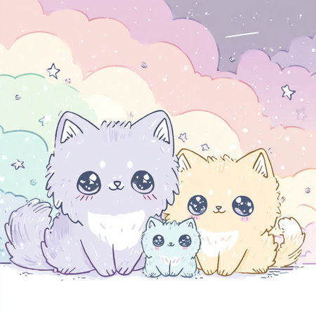Cute kawaii cats in pastel colors. Vector illustration.の素材