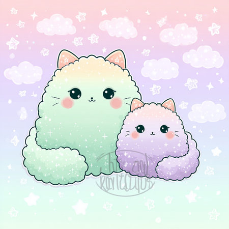 Cute kawaii cats in clouds. Vector Illustration.の素材
