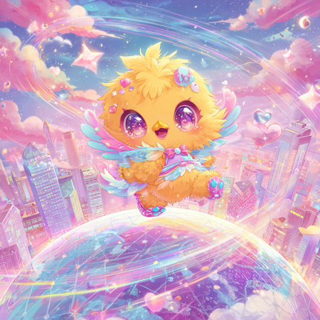 Cute cartoon baby lion in the city. Illustration for childrenの素材
