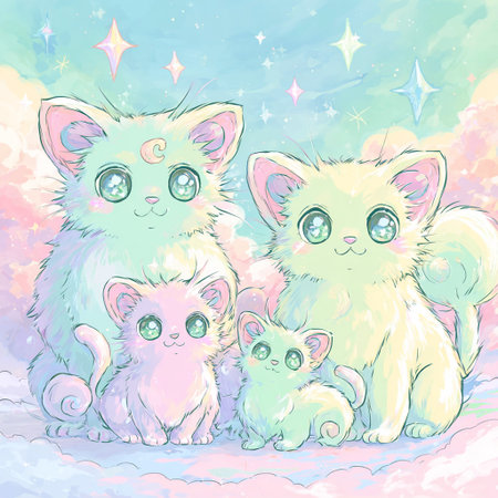 Cute cats in pastel colors. Vector illustration for your designの素材