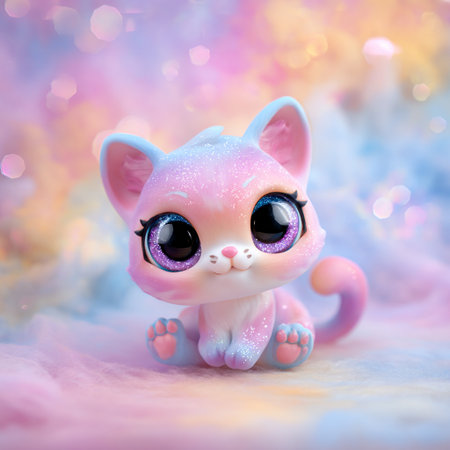 Cute cat with blue eyes and pink fur on the background of bokehの素材