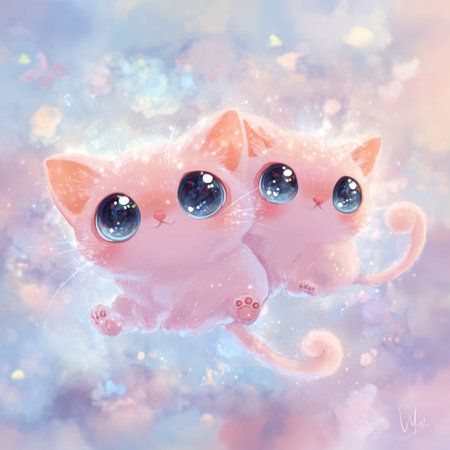 Cute kittens with big eyes. Watercolor illustration for your designの素材
