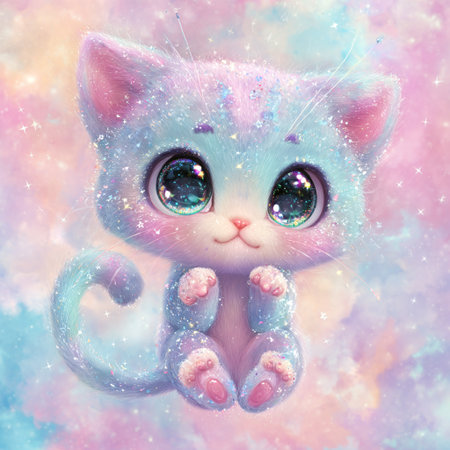 Cute cat with blue eyes. Fantasy illustration for children's design.の素材