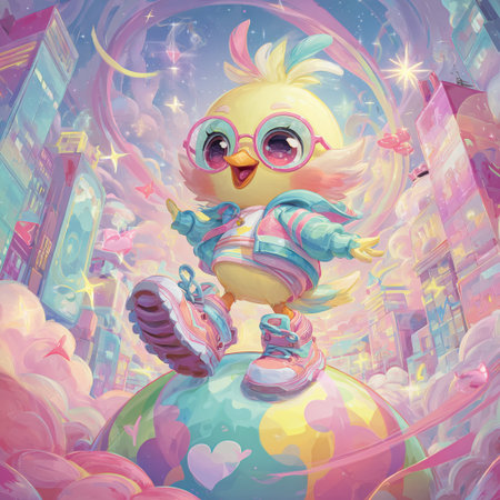 cartoon scene with little chick in the city - illustration for childrenの素材