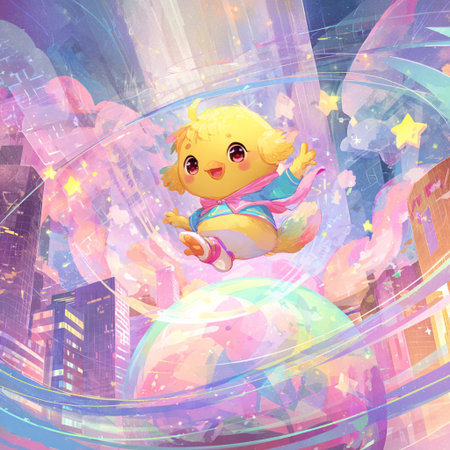 cartoon scene with happy little girl in the city - illustration for childrenの素材