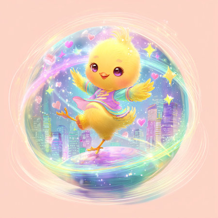 Cute little chicken in the starry sky. Vector illustration.の素材