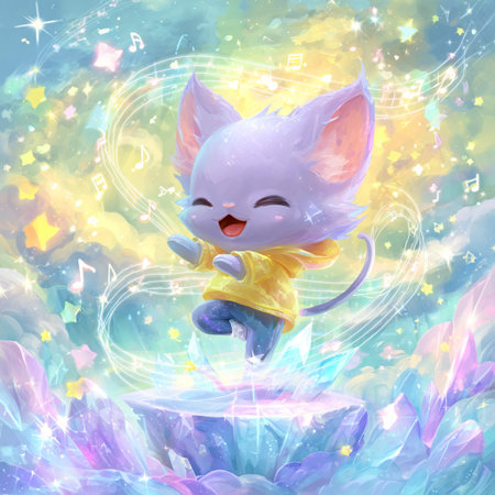 Cute cartoon cat on the background of an abstract fairy tale.の素材