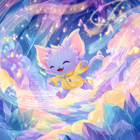 Cute cartoon fox flying in the night sky. Illustration.の素材