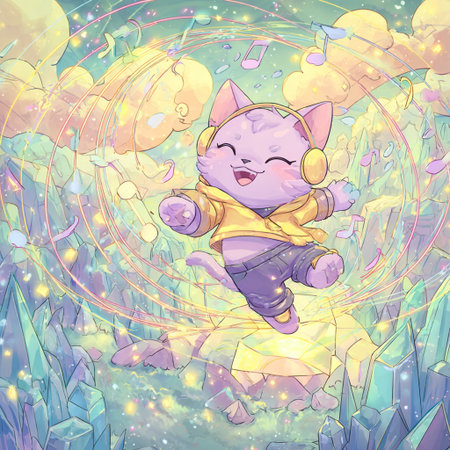 Cute cat on the background of the starry sky. Cartoon illustrationの素材