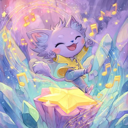 Illustration of a little boy playing music on a starry nightの素材