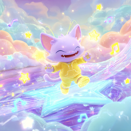 Kawaii cartoon character in the clouds. 3D illustrations.の素材