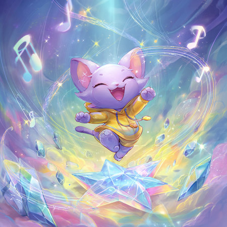 Vector illustration of a cute cartoon cat on a background of music notes.の素材