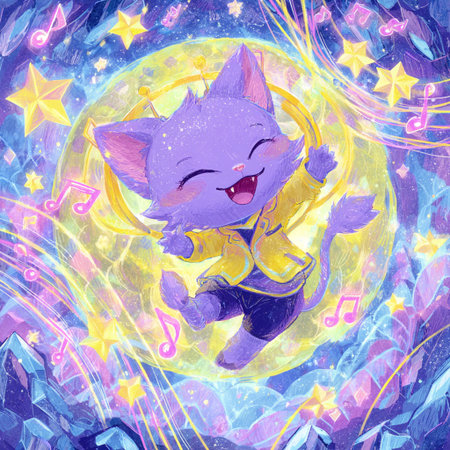 Cute cat on a background of the starry sky. Illustrationの素材