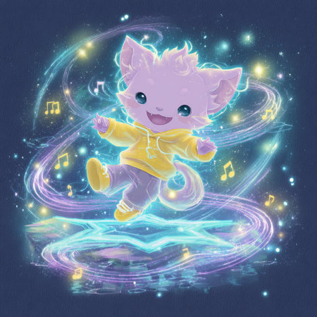 Cute kawaii fox with star on stage. Vector illustration.の素材