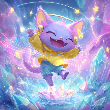 Cute little kitten in a yellow raincoat on the background of magic.の素材