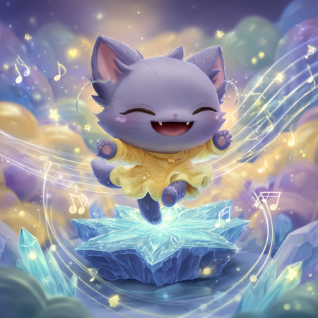 Cute cartoon cat on the magic background. 3D rendering.の素材