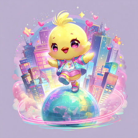 Cute baby girl on earth globe. Vector illustration. Cartoon style.の素材