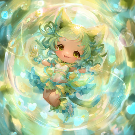 Illustration of a cute little fairy with a bouquet of flowersの素材