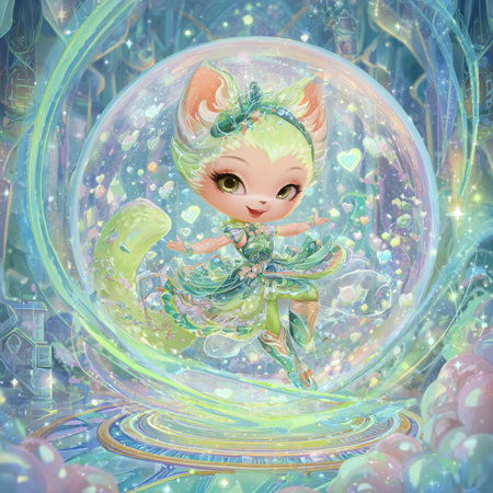 Cute little fairy in a crystal ball. Fairy tale illustration.の素材