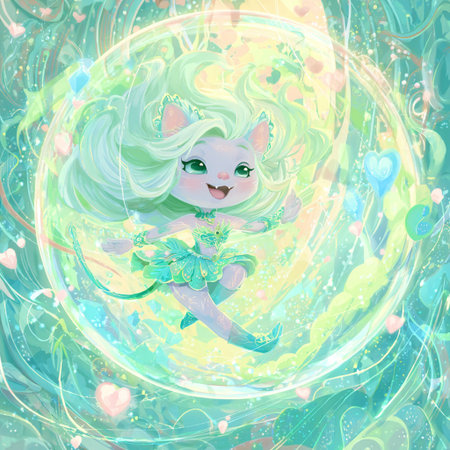 Cute cartoon mermaid on the background of a rainbow. Watercolor illustration.の素材
