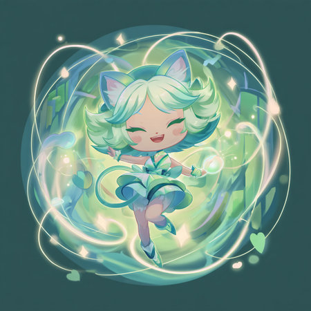 Cute little green fairy girl with magic wand. Vector illustration.の素材