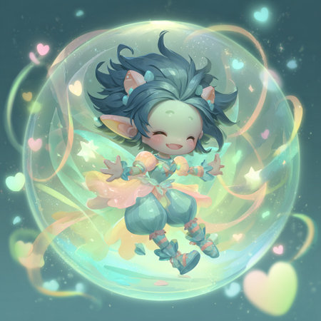 Cute little fairy in a magic ball with hearts and flowers.の素材